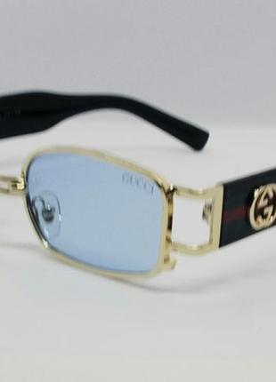 Gucci модные узкие солнцезащитные очки унисекс голубые в золот...