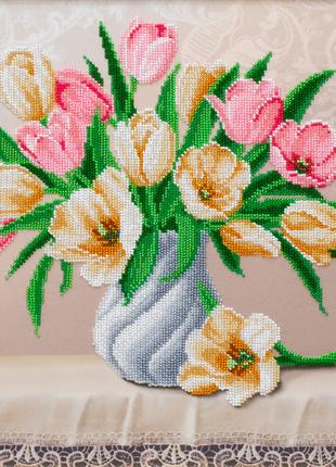 Набір для вишивки бісером "Ніжні тюльпани" весняні квіти, буке...