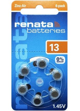 Батарейка воздушно цинковая RENATA ZA13 1.45V (PR48), 6 шт на ...