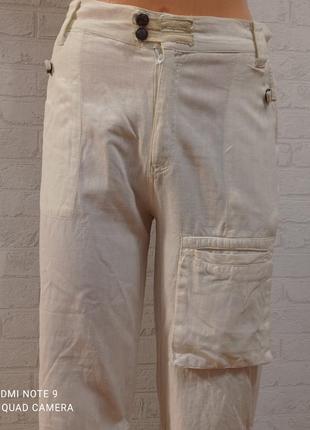 Лёгкие белые летние брюки  хлопок+лен