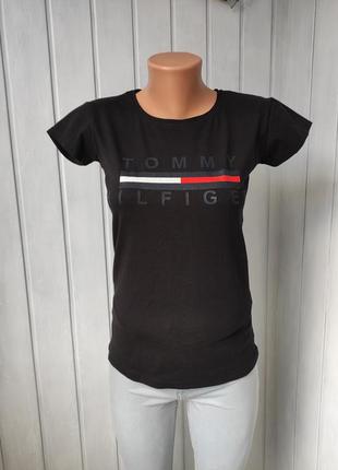 Женская базовая футболка tommy hilfiger котоновая футболка чорная