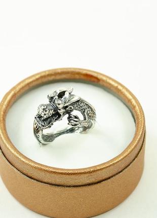 Кольцо дракон из серебра