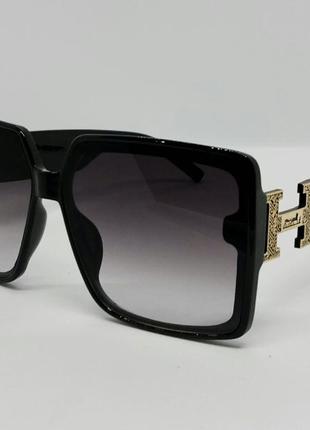 Женские солнцезащитные очки в стиле hermes большие черные с гр...