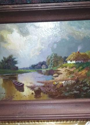 Пейзаж с хатой 1997г масло. Летний дождь. 1999 г. масло