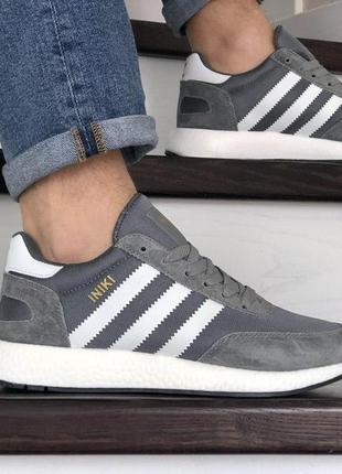 Кросівки чоловічі adidas iniki сірі з білим