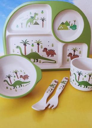 Дитячий бамбуковий посуд динозаври, діно