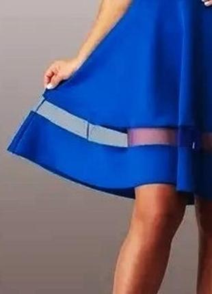 Синее летнее платье сарафан с прозрачными вставками/ приталенн...