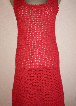 Платье красное ручная вязка крючком новое