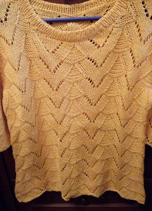 Вязаный ажурный пуловер из хлопка