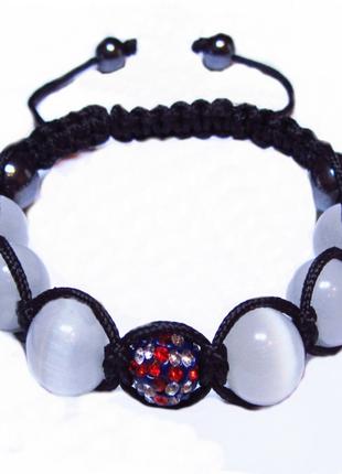 Браслет Shamballa з котячим оком та стразой різні