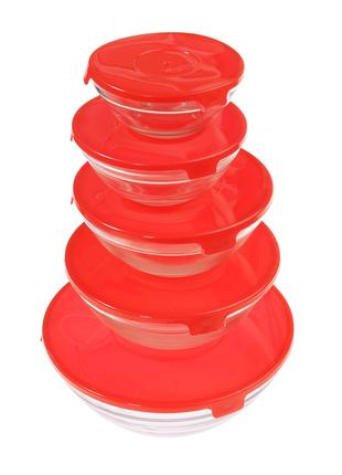 Скляні харчові контейнери з кришками, 5 шт., колір червоний