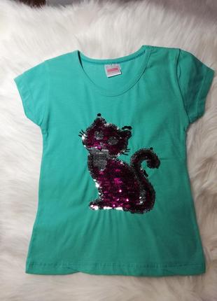 Футболка на дівчинку футболочка з паєтками кішка туреччина 98-...