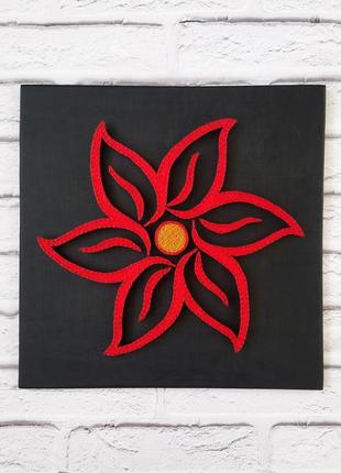 Картина красный цветок, string art, изонить, декор ручной работы