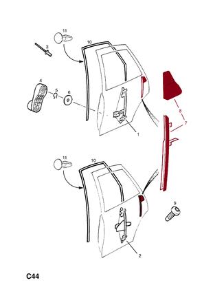 Направляющая рейка стекла задней правой двери OPEL VECTRA B (1999