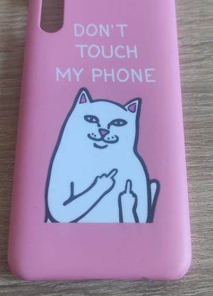 Пластиковый чехол Samsung Galaxy A50 A505 с рисунком кота розовый