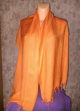 Палантин шарф оранжевый 54 см на 175 см салатовый вискоза