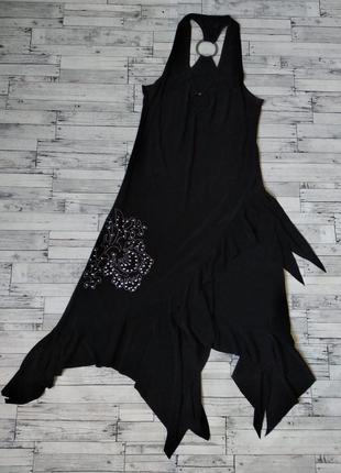 Платье женское черное асимметрия вышивка стразы