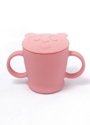 Силиконовая чашечка с крышкой для детей 120 мл розовая
