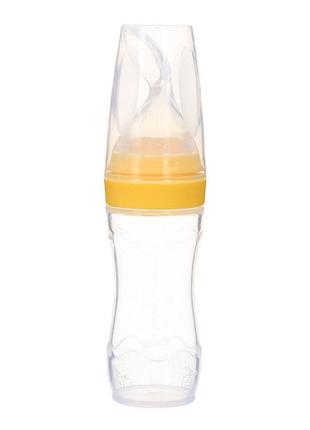 Бутылочка с ложкой силиконовая для кормления желтая