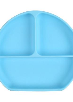 Тарелка силиконовая секционная на присоске голубая