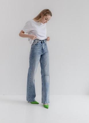 Zara джинси з високою посадкою і розрізом, прямі штани, штани ...