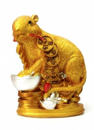 Крыса на слитках полистоун под золото (11х8х5 см)
