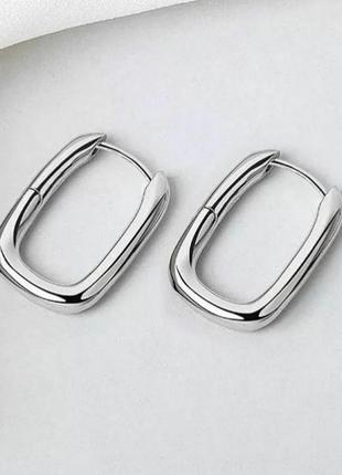 Массивные серьги серебро 925 покрытие сережки овальные минимализм