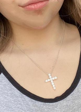 Підвіска хрест в кристалах срібло 925 покриття хрестик і ланцюжок