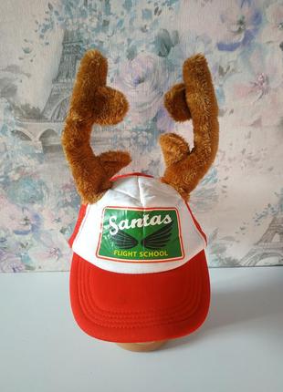 Новогодняя кепка/ шапка santa's flight school,шапка санта клауса