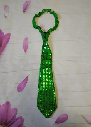 Зелёный галстук в пайетках , галстук в стиле диско
