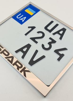Рамка для мото номера Украины с надписью SPARK зеркальная нерж...