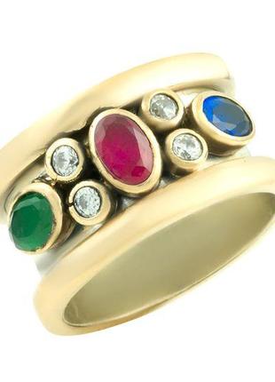 Серебряное кольцо с натуральным рубином, изумрудом и сапфиром