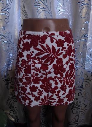 Стильная коттоновая юбка с цветочным принтом topshop