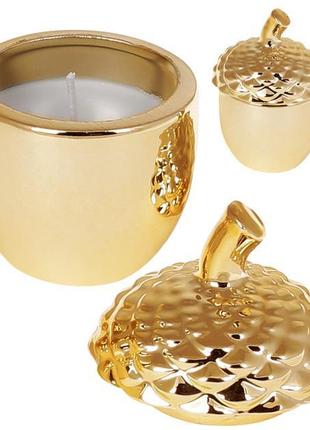 * Декоративная свеча "Золотой Желудь" с крышкой, 6х6х8см, фарфор,
