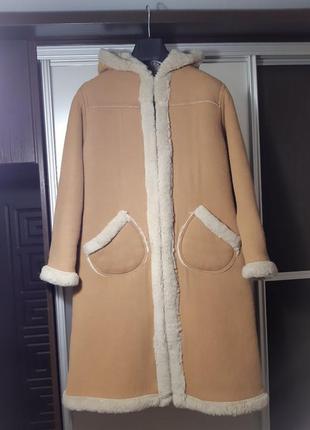 Дубленка/пальто benetton женская оригинал коричневая, разм. xs-s