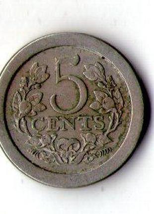 Нидерланды 5 центов, 1907 год Королева Вильгельмина №1151
