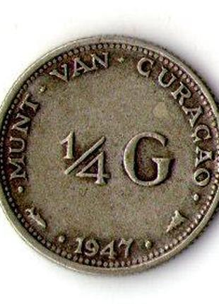 Кюрасао(Нидерландские) 1/4 гульдена 1947 серебро Королева Виль...