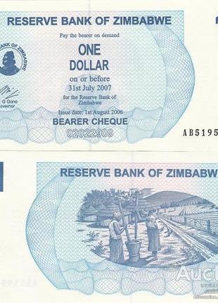 Зимбабве 1 доллар 2007 год UNC №406