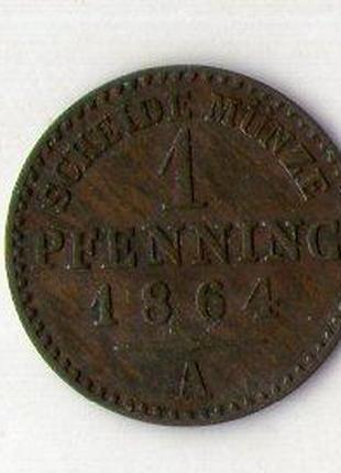 Германия королевство Пруссия 1 пфеннинг(360 часть талера)1864 ...