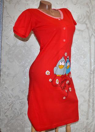 Размеры M. Женская красная ночная рубашка, ночнушка 100% хлопо...