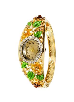 Кварцовий годинник із квітковим орнаментом, золотистий