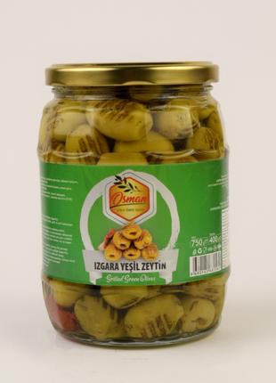 Зеленые оливки гриль без косточек Osman 750 г/400 г (Турция)
