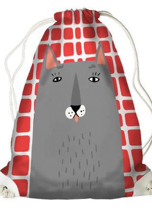 Рюкзак-мешок серый кот на фоне в клетку (rm_ili040_wh)