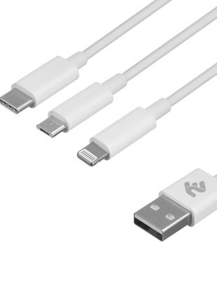 Кабель USB 2.0 2E 3 in 1 Micro/Lightning/Type C, 5V/2.4A, 1.2m...