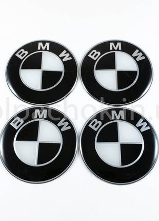 Наклейки для колпачков на диски BMW черно-белый лого (65мм)