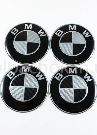 Наклейки для колпачков на диски BMW черно-белый карбон (65мм)