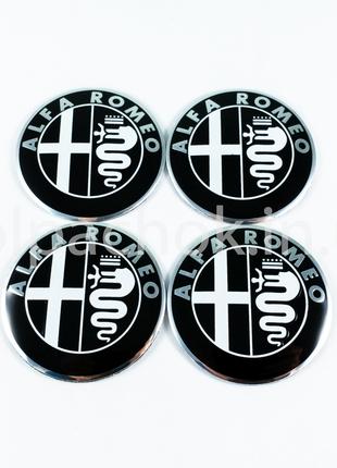 Наклейки для колпачков на диски Alfa Romeo черные (56мм)