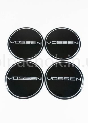 Наклейки для колпачков на диски Vossen черные/хром лого выпукл...