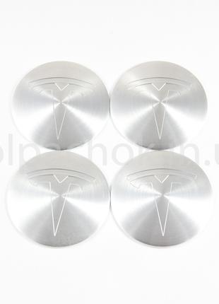 Наклейки для колпачков на диски Tesla серебро (56мм)
