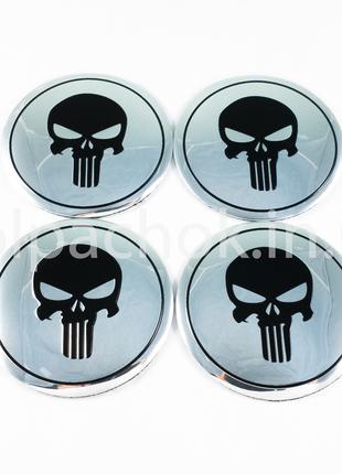 Наклейки для колпачков на диски The Punisher хром/черный (56мм)